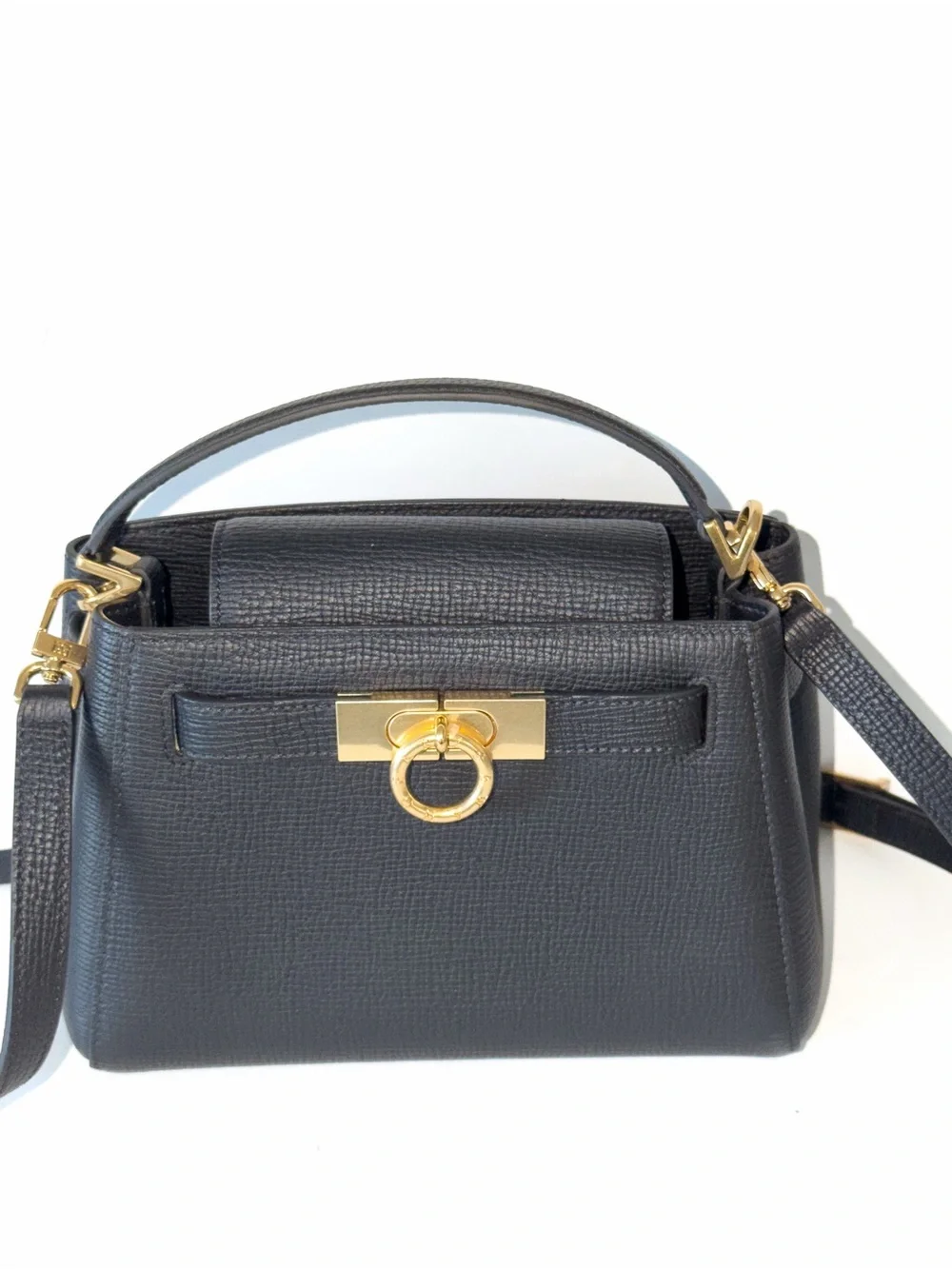 Parisa Wang Madison Top Handle Bag - Black Leather Satchel Gold Hardware